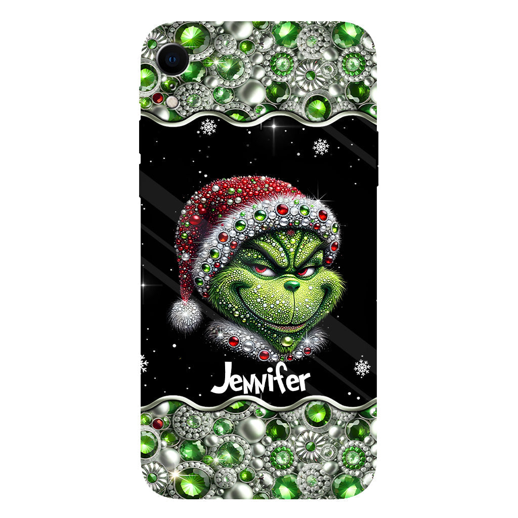 Fröhliche Grinchmas – Personalisierte Handyhülle mit Weihnachtsstola-Motiv und Volldruck