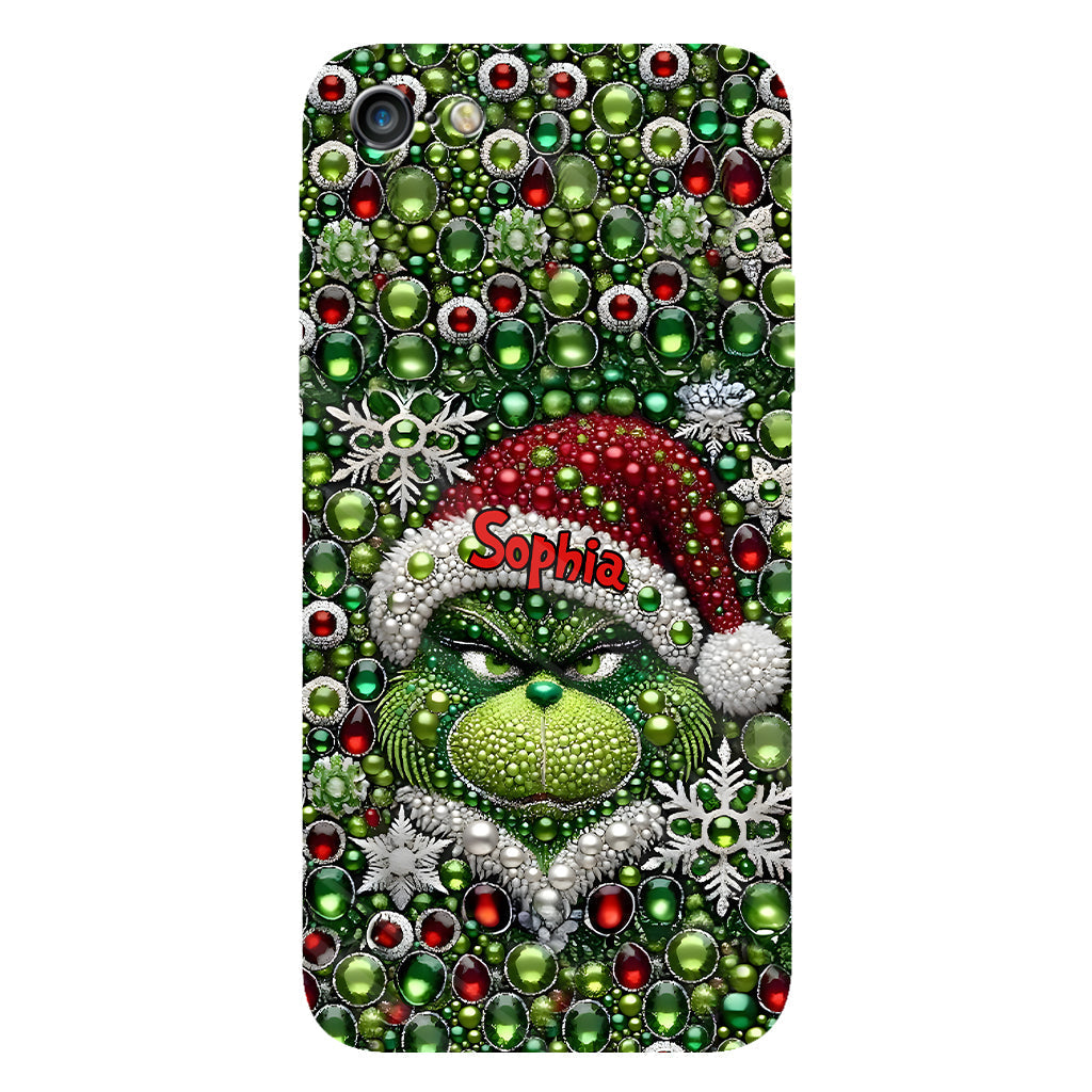 Fröhliche Grinchmas – Personalisierte Handyhülle mit Weihnachtsstola-Motiv und Volldruck