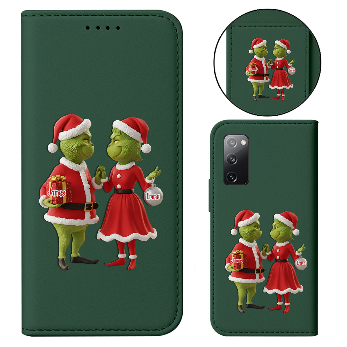 Cadeau de Noël Joyeux Grinchmas - Étui portefeuille/téléphone personnalisé avec bandoulière et motif étole de Noël