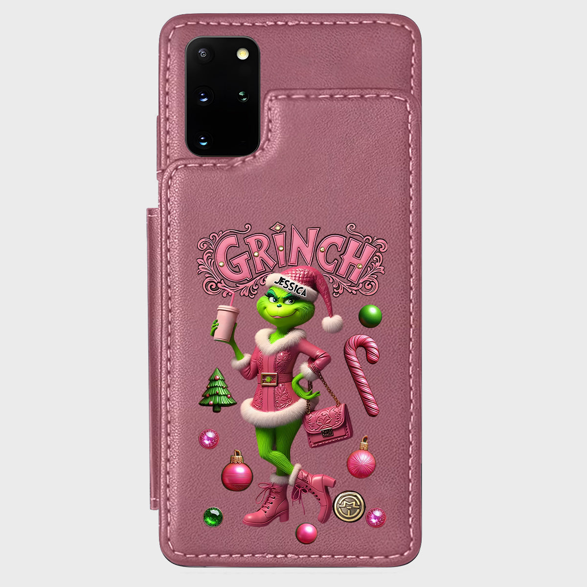Joyeux Grinchmas - Étui portefeuille/téléphone personnalisé avec étole de Noël