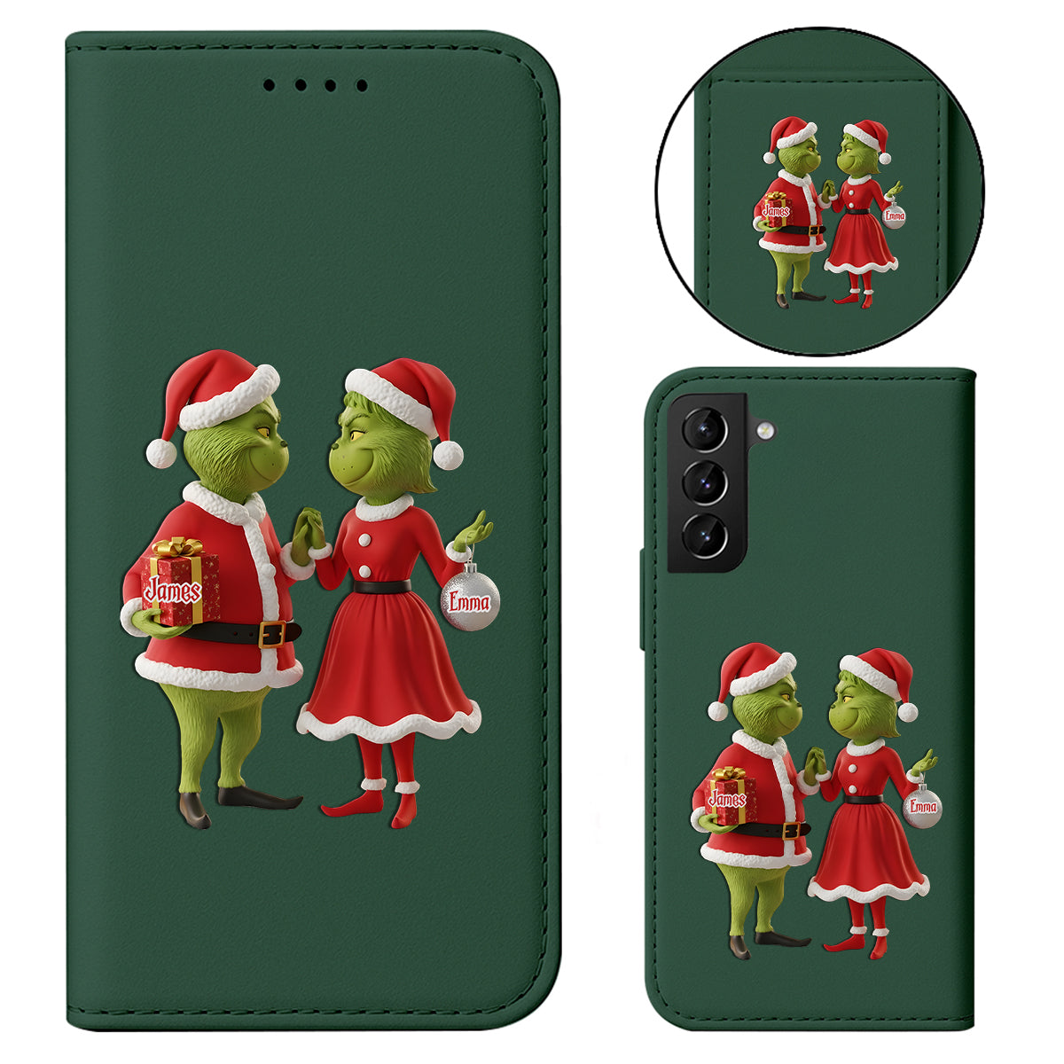 Cadeau de Noël Joyeux Grinchmas - Étui portefeuille/téléphone personnalisé avec bandoulière et motif étole de Noël