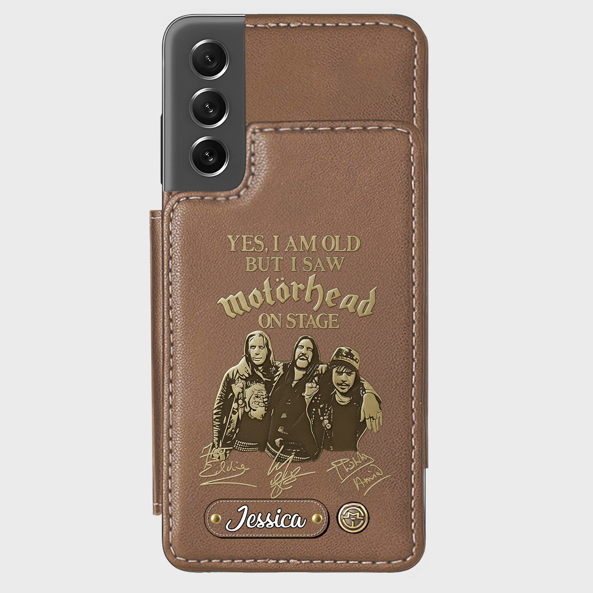 Motörhead auf der Bühne – Personalisierte Handyhülle mit Brieftaschenfunktion