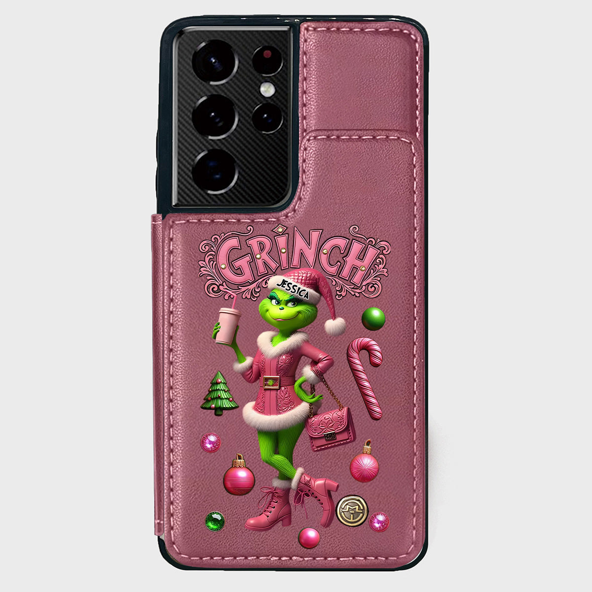 Joyeux Grinchmas - Étui portefeuille/téléphone personnalisé avec étole de Noël