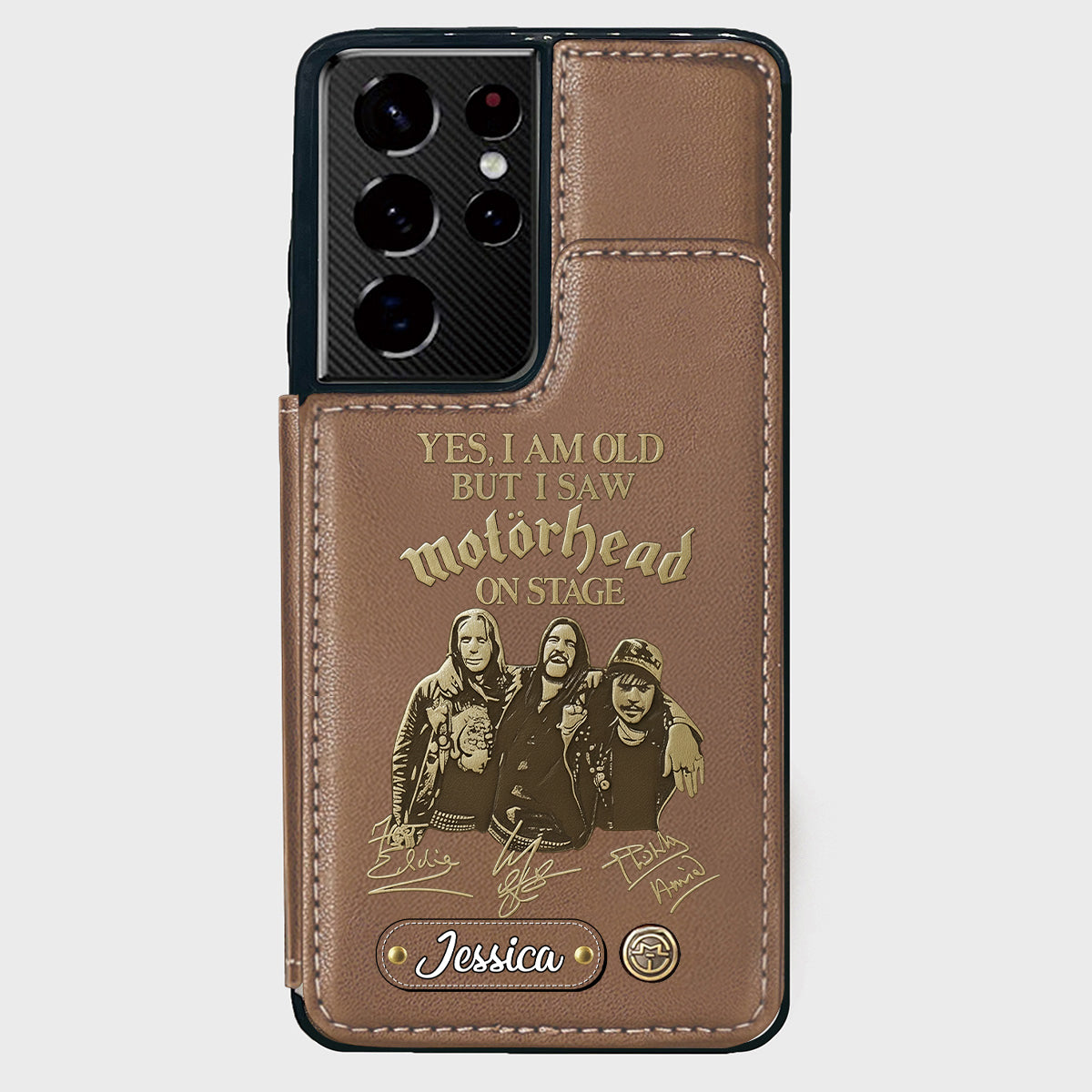 Motörhead auf der Bühne – Personalisierte Handyhülle mit Brieftaschenfunktion
