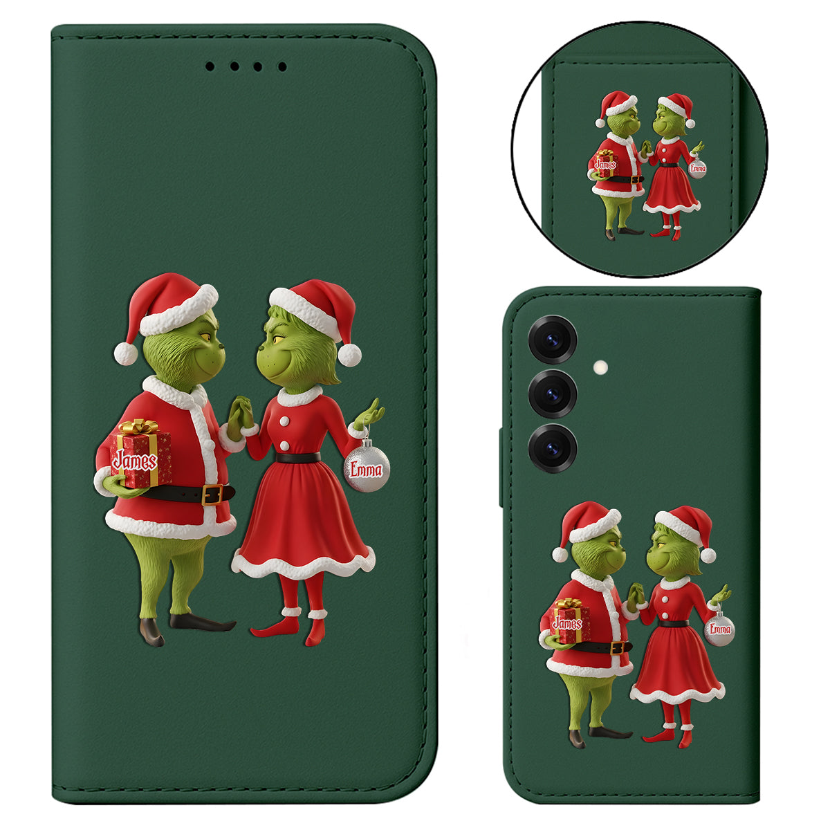 Cadeau de Noël Joyeux Grinchmas - Étui portefeuille/téléphone personnalisé avec bandoulière et motif étole de Noël