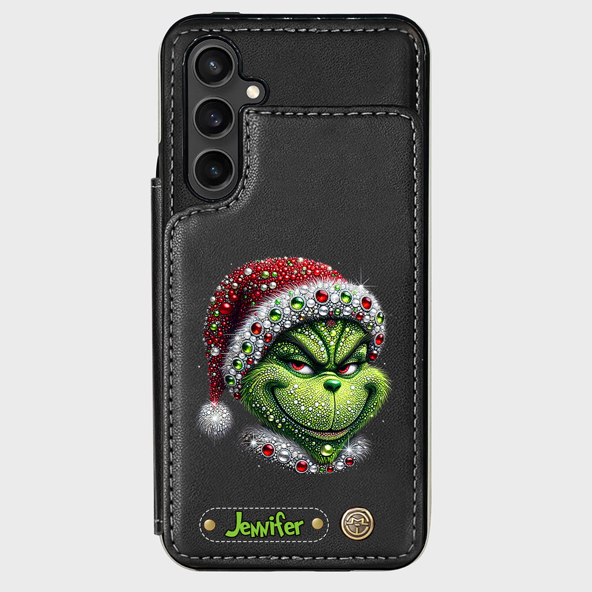 Joyeux Grinchmas - Étui portefeuille/téléphone personnalisé avec étole de Noël