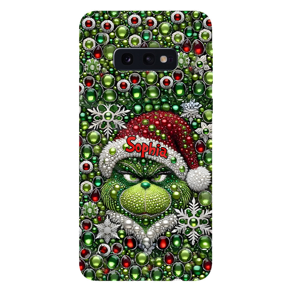 Fröhliche Grinchmas – Personalisierte Handyhülle mit Weihnachtsstola-Motiv und Volldruck