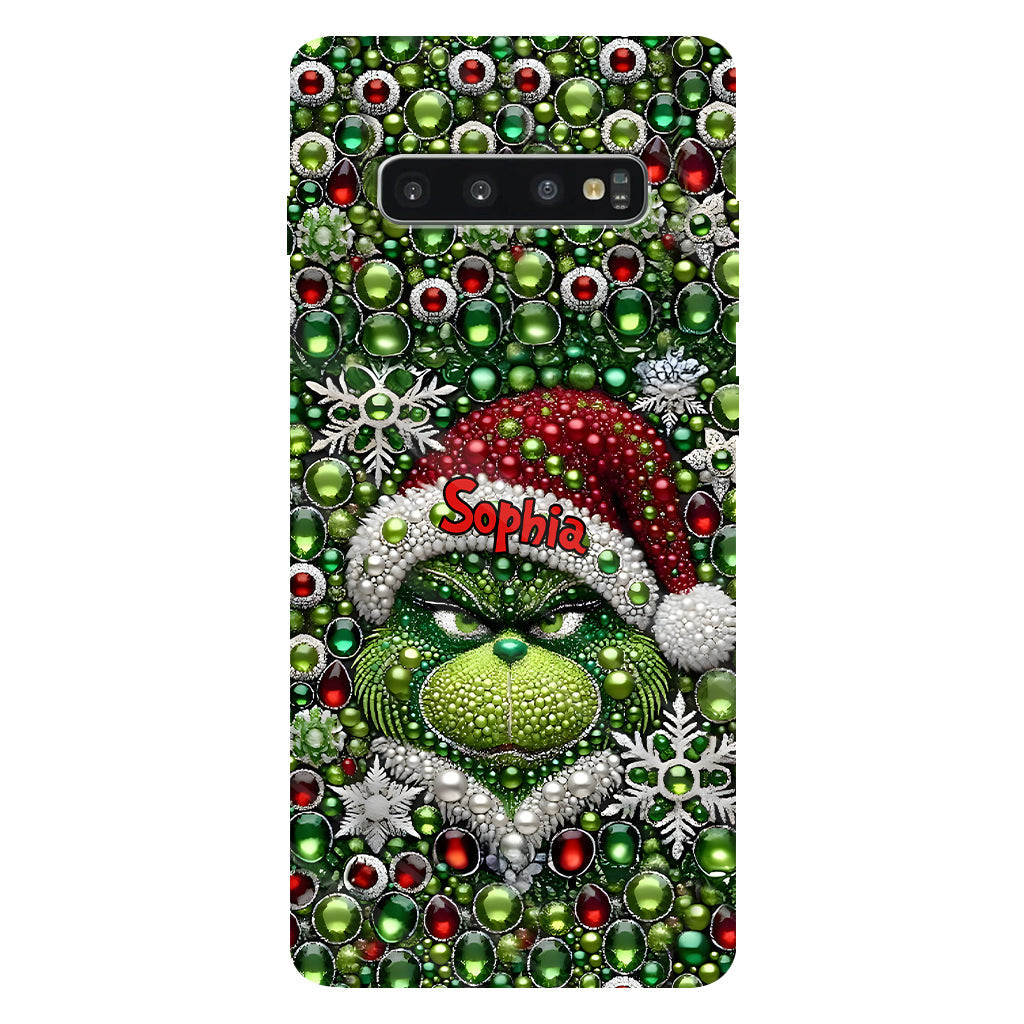 Fröhliche Grinchmas – Personalisierte Handyhülle mit Weihnachtsstola-Motiv und Volldruck