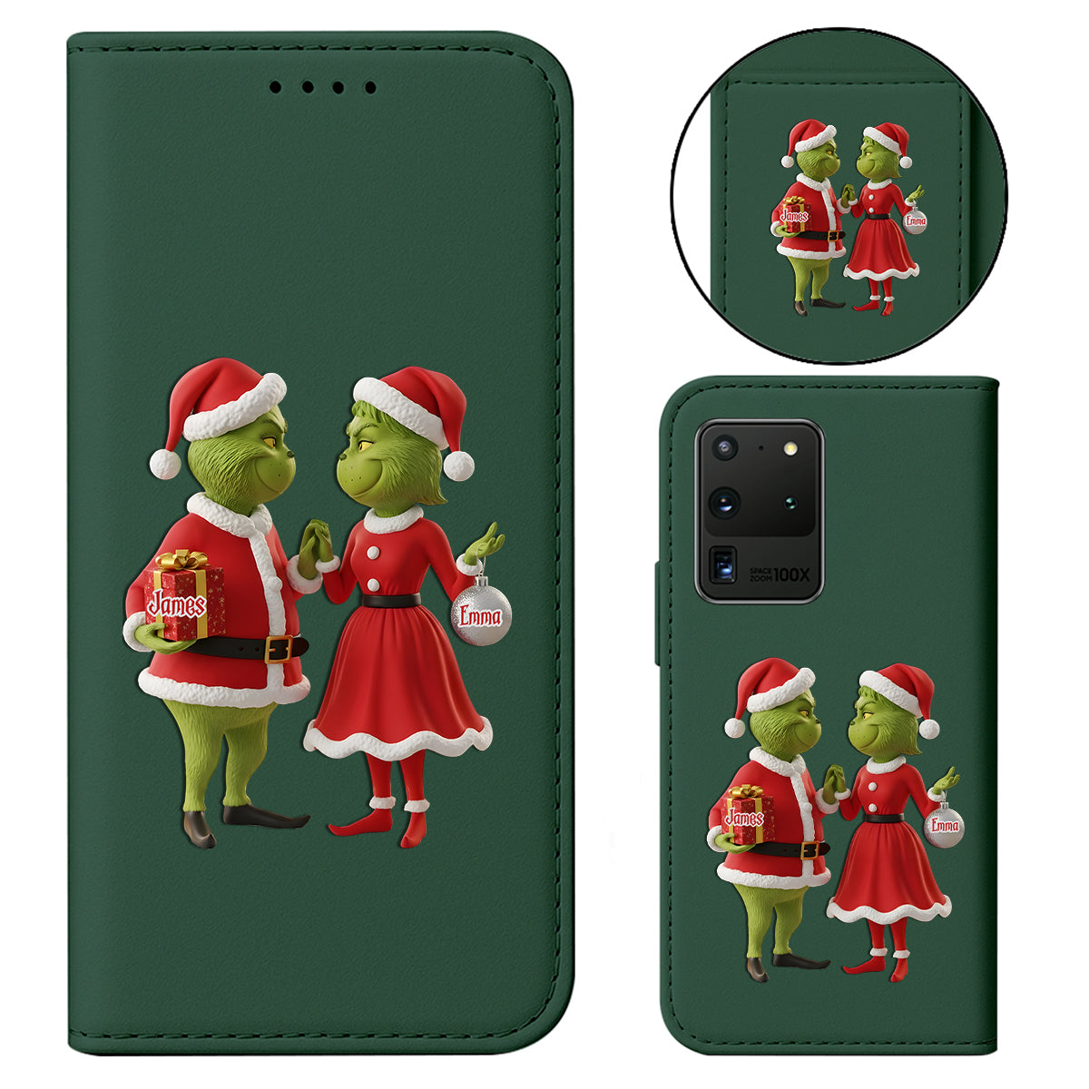 Cadeau de Noël Joyeux Grinchmas - Étui portefeuille/téléphone personnalisé avec bandoulière et motif étole de Noël