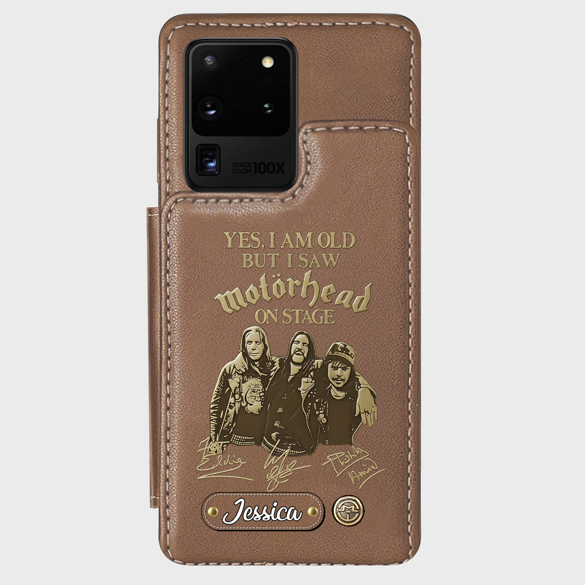 Motörhead auf der Bühne – Personalisierte Handyhülle mit Brieftaschenfunktion