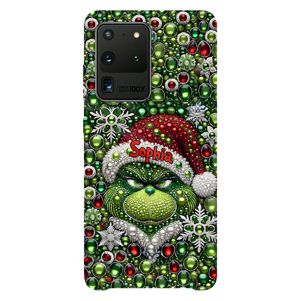 Fröhliche Grinchmas – Personalisierte Handyhülle mit Weihnachtsstola-Motiv und Volldruck