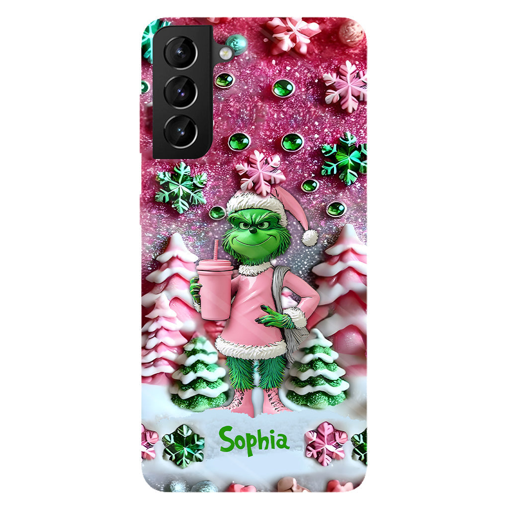 Fröhliche Grinchmas – Personalisierte Handyhülle mit Weihnachtsstola-Motiv und Volldruck
