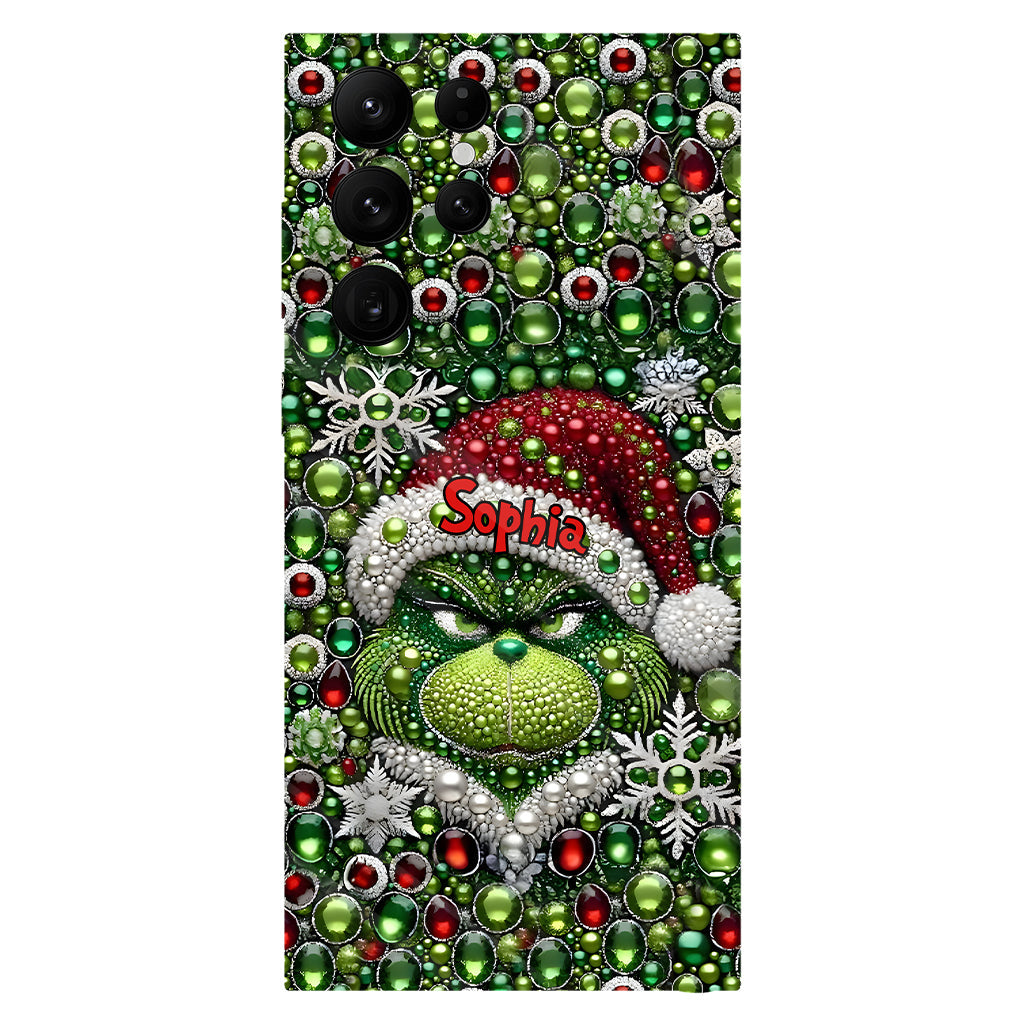 Fröhliche Grinchmas – Personalisierte Handyhülle mit Weihnachtsstola-Motiv und Volldruck