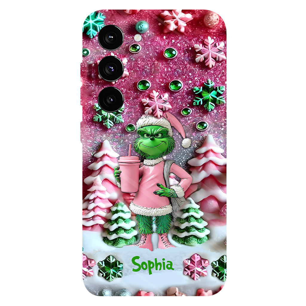 Fröhliche Grinchmas – Personalisierte Handyhülle mit Weihnachtsstola-Motiv und Volldruck