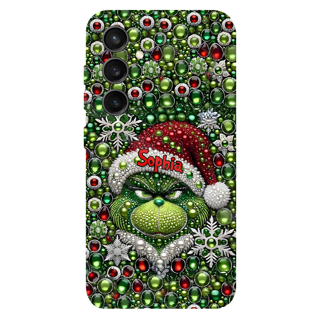 Fröhliche Grinchmas – Personalisierte Handyhülle mit Weihnachtsstola-Motiv und Volldruck