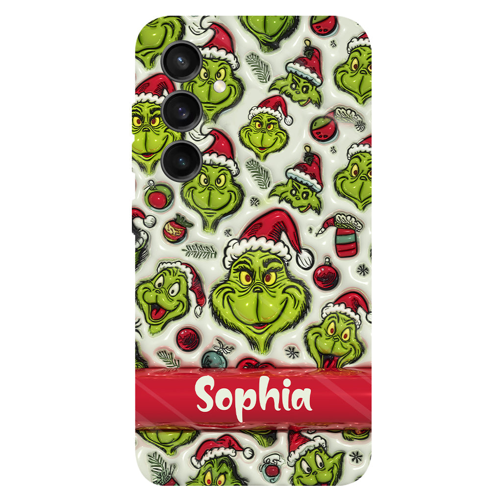 Coque de téléphone personnalisée avec motif étole de Noël et personnage vert