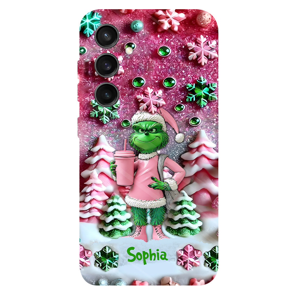 Fröhliche Grinchmas – Personalisierte Handyhülle mit Weihnachtsstola-Motiv und Volldruck