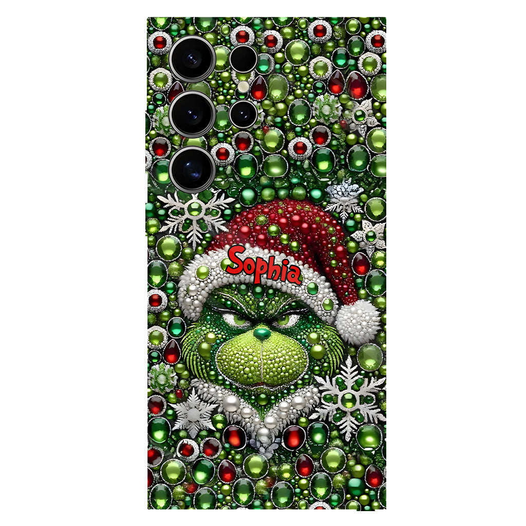 Fröhliche Grinchmas – Personalisierte Handyhülle mit Weihnachtsstola-Motiv und Volldruck