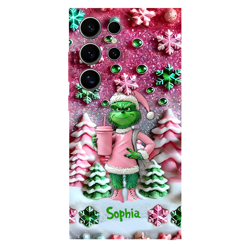 Fröhliche Grinchmas – Personalisierte Handyhülle mit Weihnachtsstola-Motiv und Volldruck