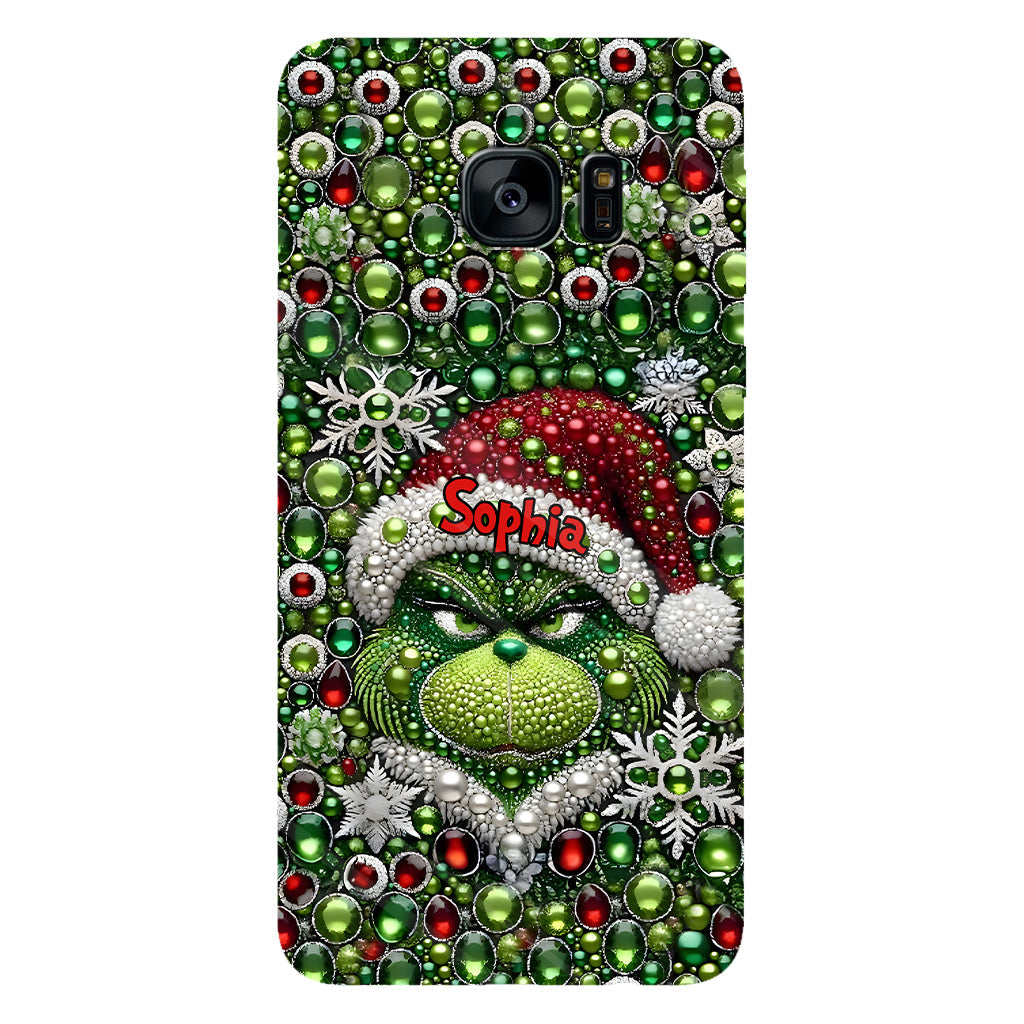 Fröhliche Grinchmas – Personalisierte Handyhülle mit Weihnachtsstola-Motiv und Volldruck