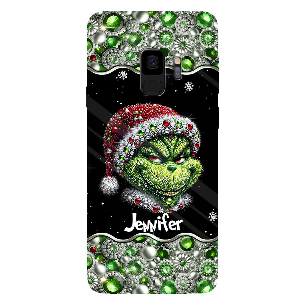 Fröhliche Grinchmas – Personalisierte Handyhülle mit Weihnachtsstola-Motiv und Volldruck