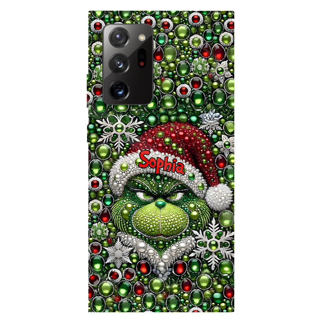 Fröhliche Grinchmas – Personalisierte Handyhülle mit Weihnachtsstola-Motiv und Volldruck