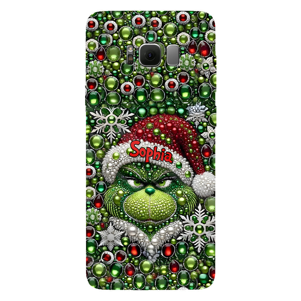 Fröhliche Grinchmas – Personalisierte Handyhülle mit Weihnachtsstola-Motiv und Volldruck