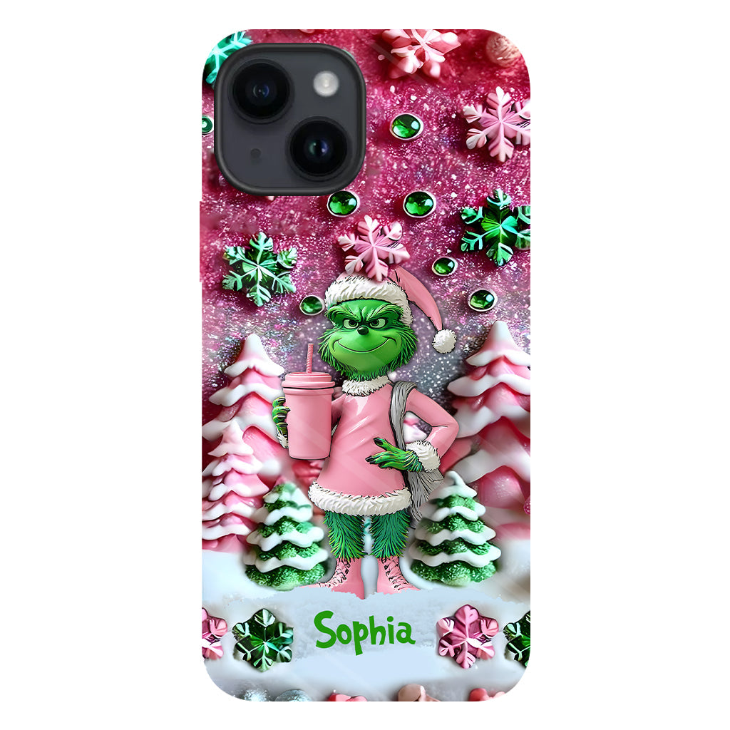 Fröhliche Grinchmas – Personalisierte Handyhülle mit Weihnachtsstola-Motiv und Volldruck