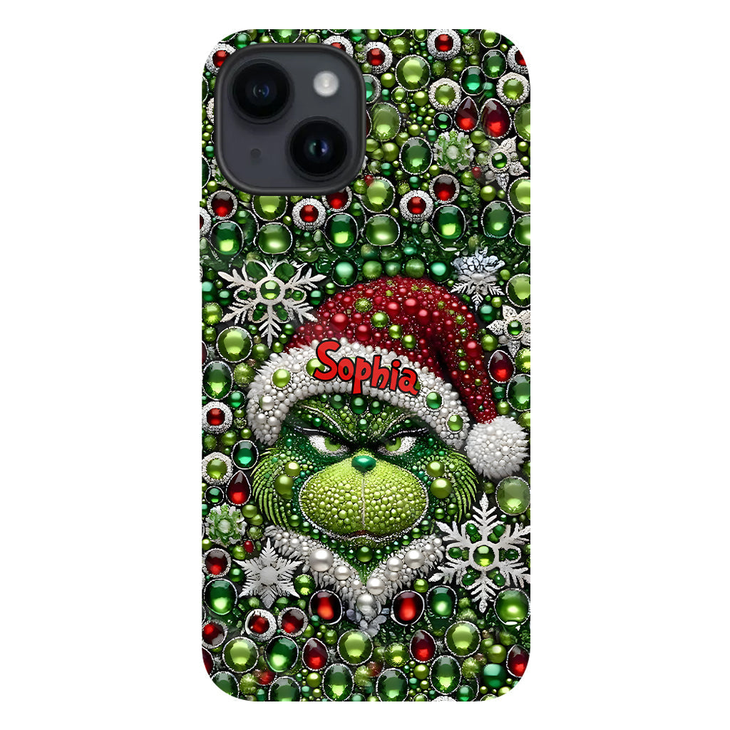 Fröhliche Grinchmas – Personalisierte Handyhülle mit Weihnachtsstola-Motiv und Volldruck