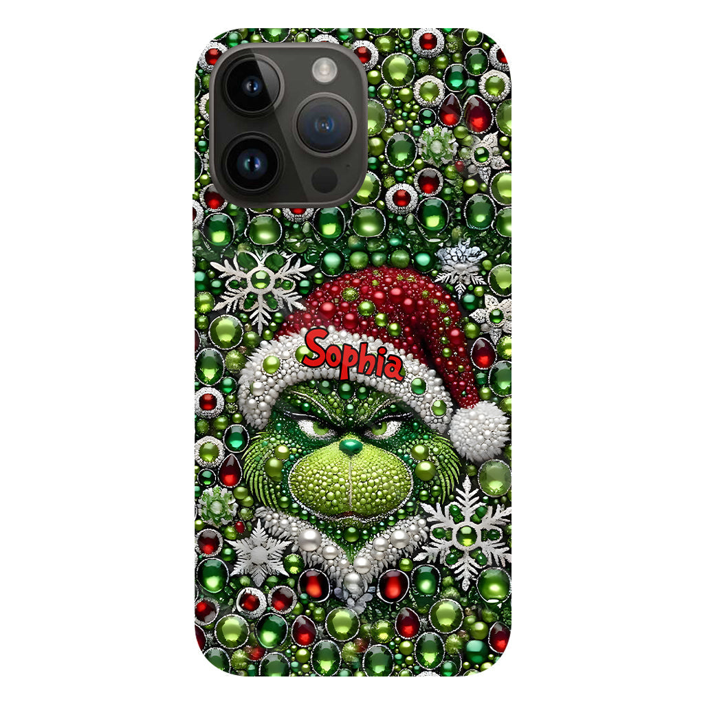 Fröhliche Grinchmas – Personalisierte Handyhülle mit Weihnachtsstola-Motiv und Volldruck
