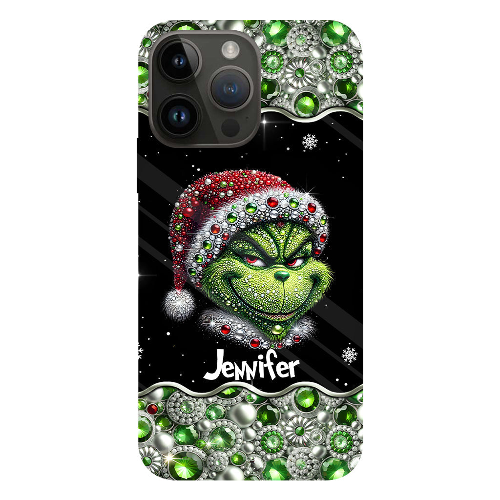 Fröhliche Grinchmas – Personalisierte Handyhülle mit Weihnachtsstola-Motiv und Volldruck
