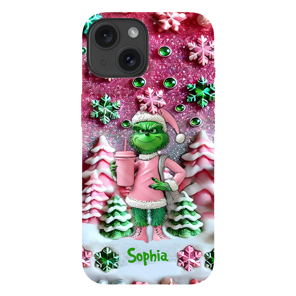 Fröhliche Grinchmas – Personalisierte Handyhülle mit Weihnachtsstola-Motiv und Volldruck