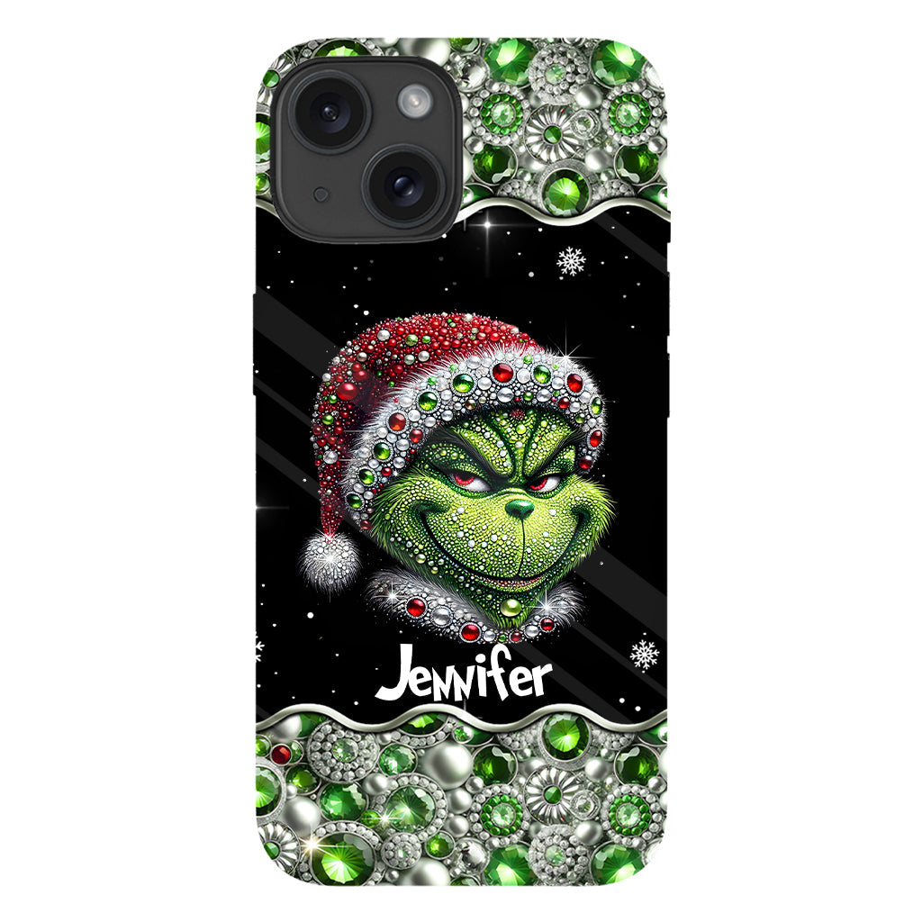 Fröhliche Grinchmas – Personalisierte Handyhülle mit Weihnachtsstola-Motiv und Volldruck