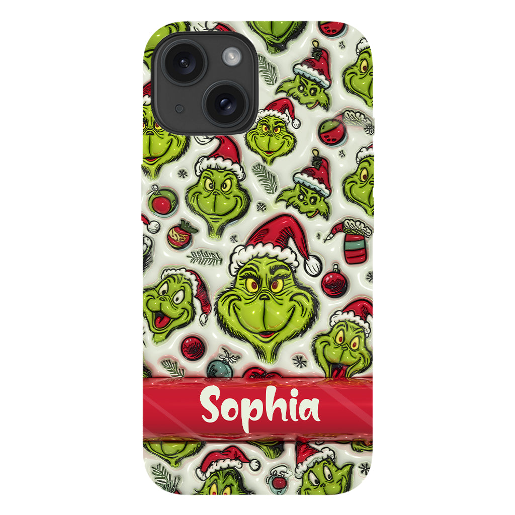 Coque de téléphone personnalisée avec motif étole de Noël et personnage vert