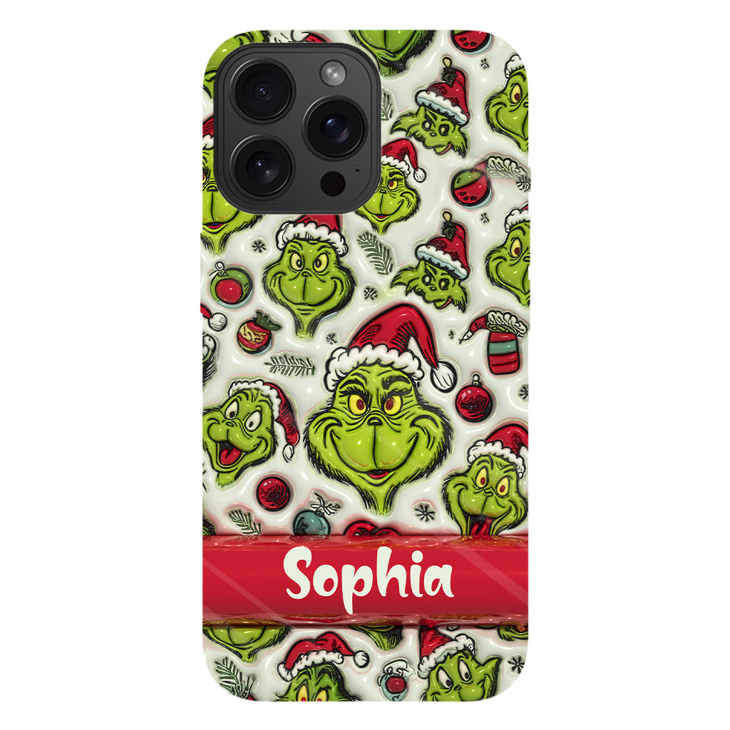 Coque de téléphone personnalisée avec motif étole de Noël et personnage vert