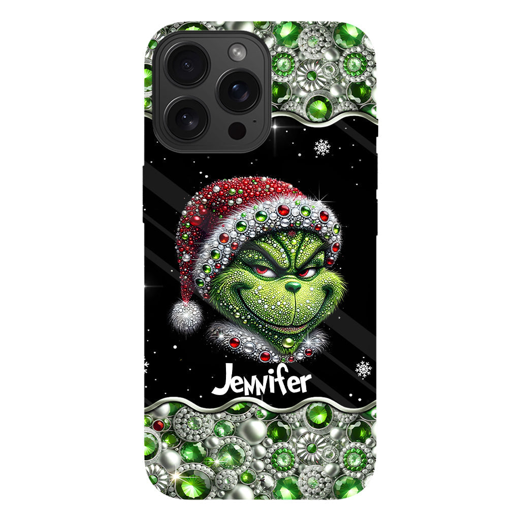 Fröhliche Grinchmas – Personalisierte Handyhülle mit Weihnachtsstola-Motiv und Volldruck