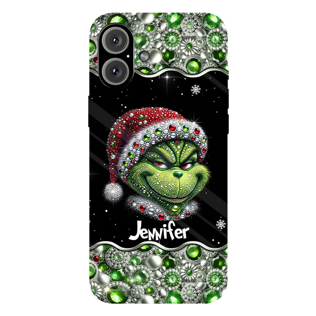 Fröhliche Grinchmas – Personalisierte Handyhülle mit Weihnachtsstola-Motiv und Volldruck