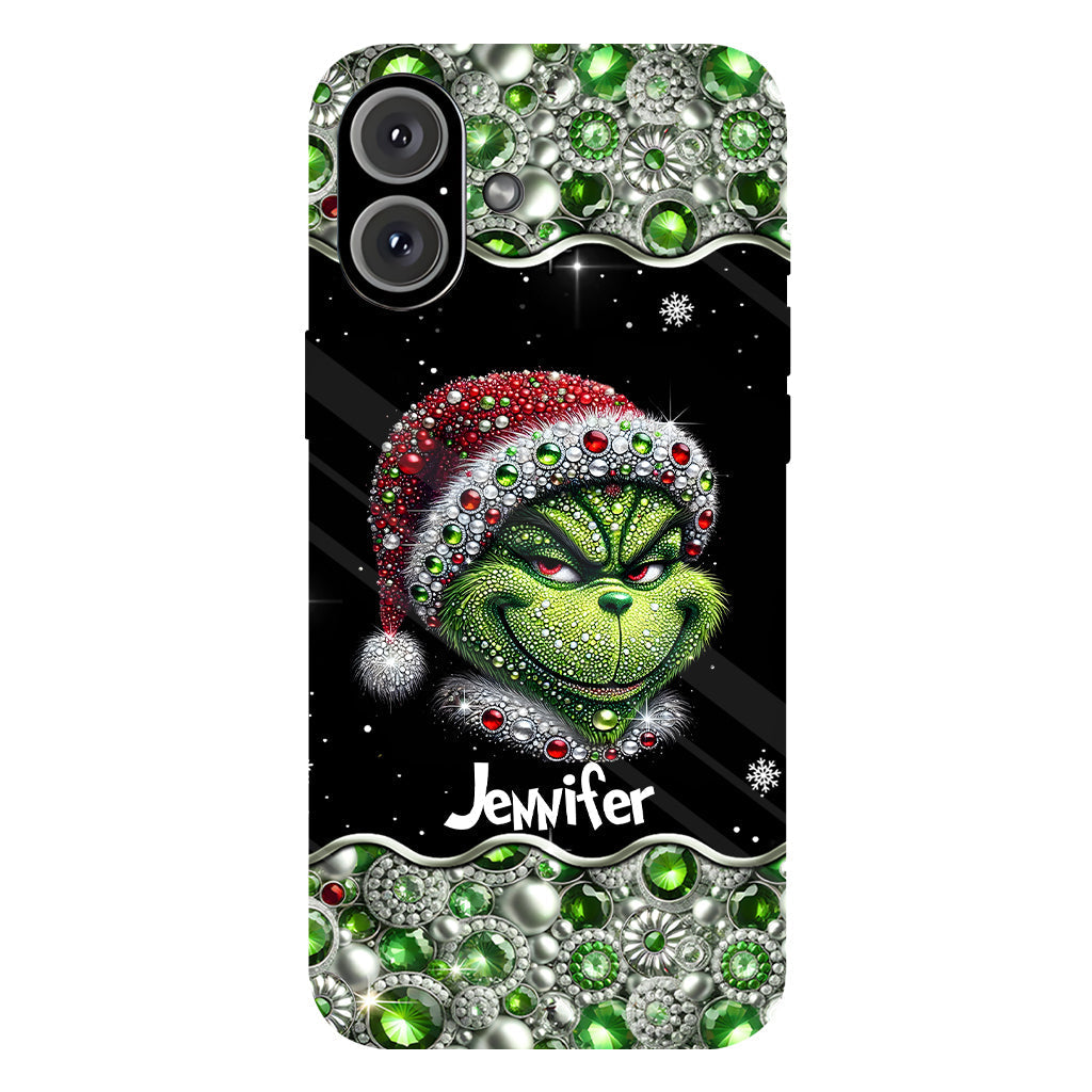 Fröhliche Grinchmas – Personalisierte Handyhülle mit Weihnachtsstola-Motiv und Volldruck