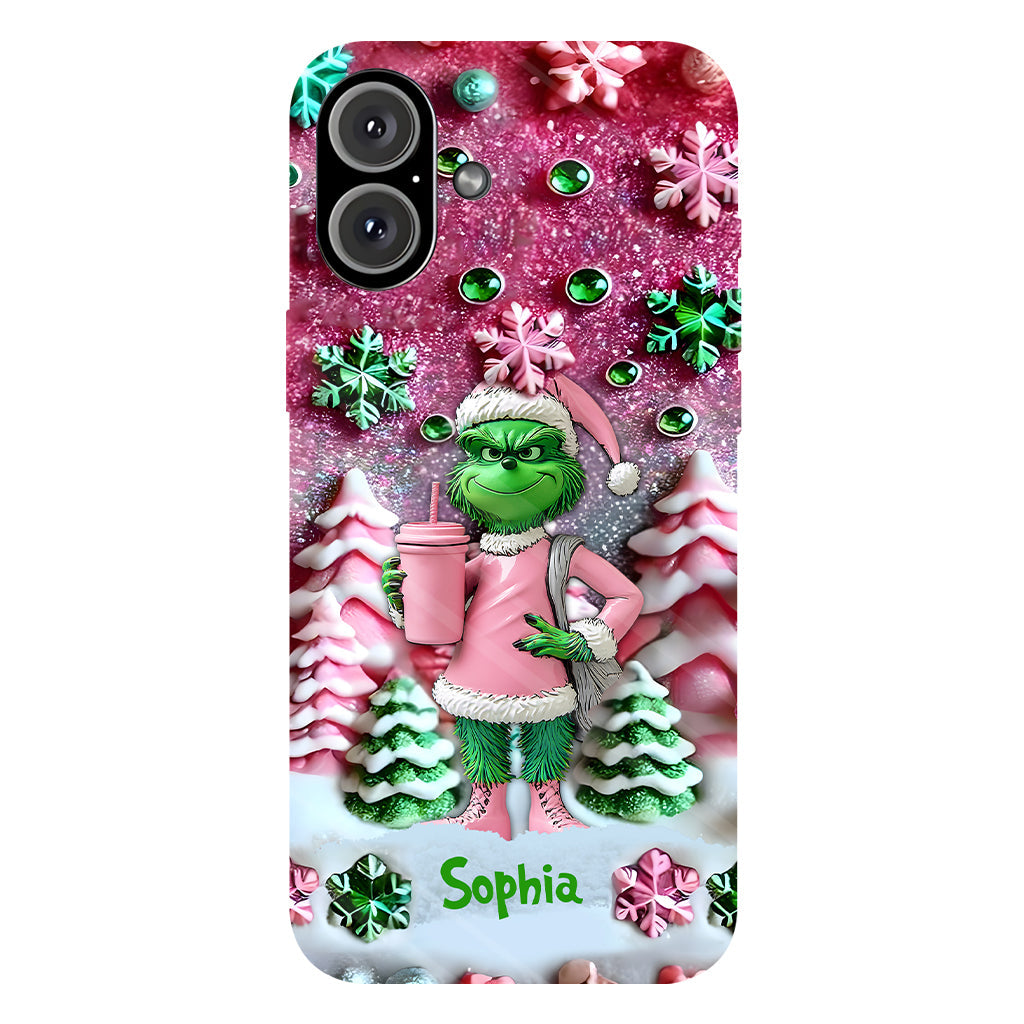 Fröhliche Grinchmas – Personalisierte Handyhülle mit Weihnachtsstola-Motiv und Volldruck
