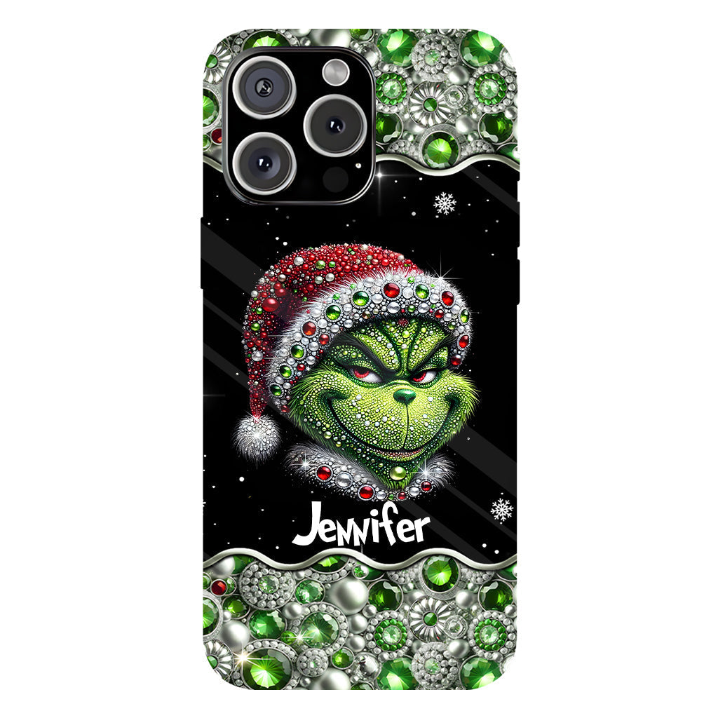 Fröhliche Grinchmas – Personalisierte Handyhülle mit Weihnachtsstola-Motiv und Volldruck