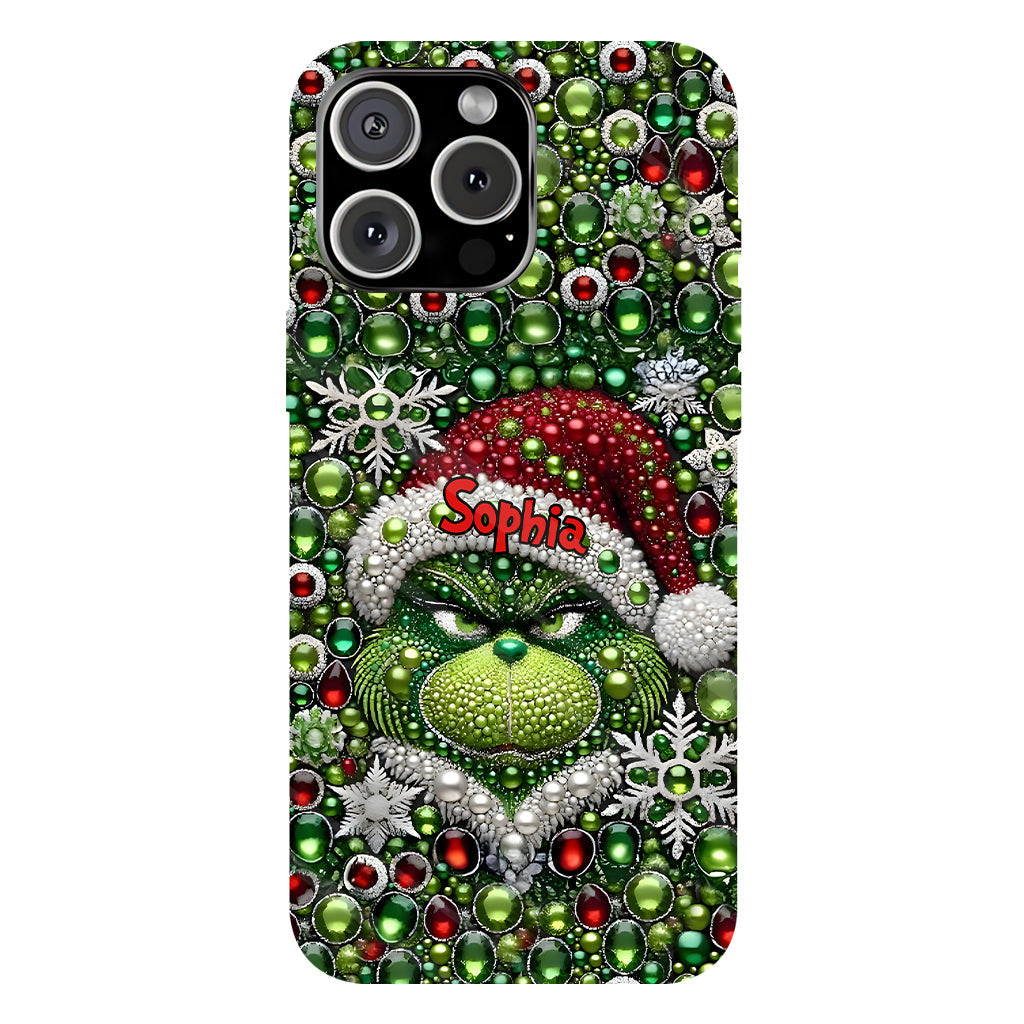 Fröhliche Grinchmas – Personalisierte Handyhülle mit Weihnachtsstola-Motiv und Volldruck