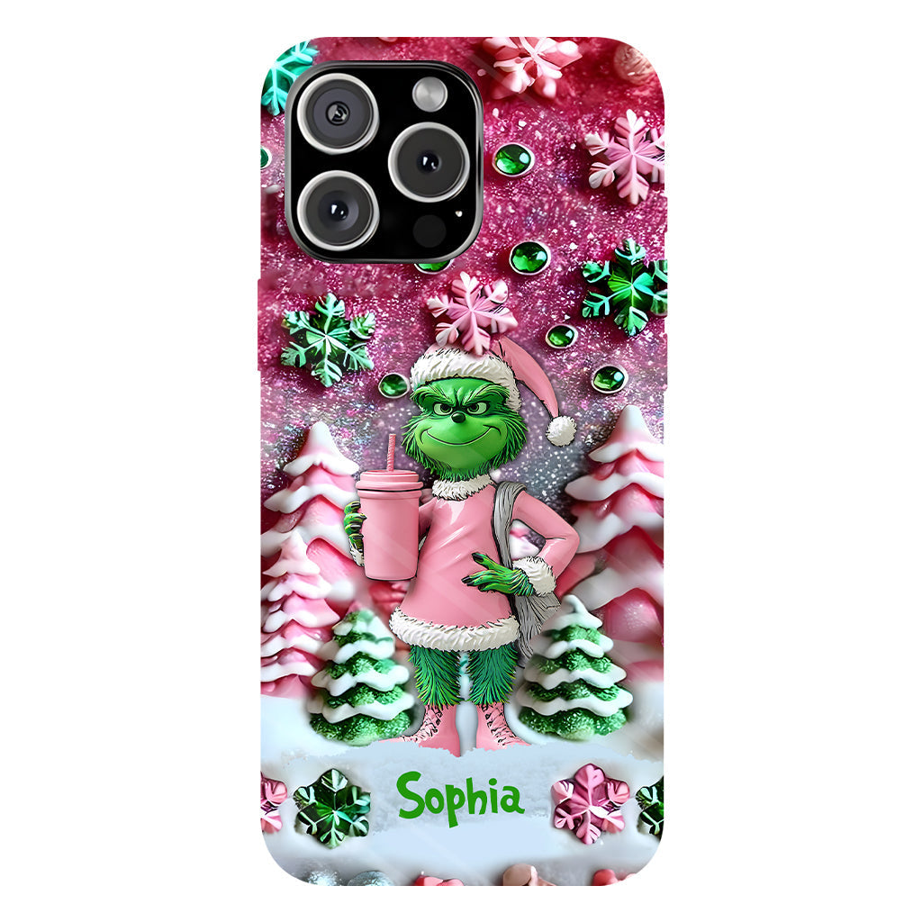 Fröhliche Grinchmas – Personalisierte Handyhülle mit Weihnachtsstola-Motiv und Volldruck