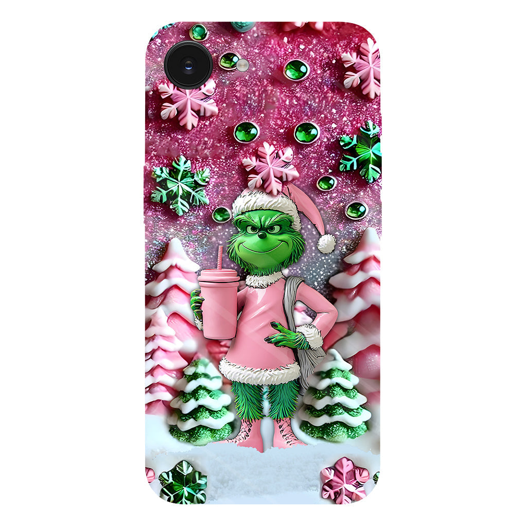 Fröhliche Grinchmas – Personalisierte Handyhülle mit Weihnachtsstola-Motiv und Volldruck
